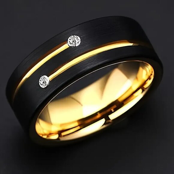 Tungsten Steel Carbide & Zirconia Inlay Shooting Star Meteor statement Ring - Picture 4 of 7
